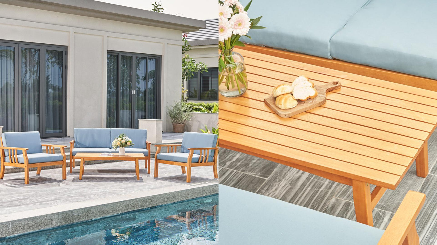 VIFAH Kapalua Honey Nautical Wooden Outdoor Sofa Set Set of Bench + 2x Chair + Table