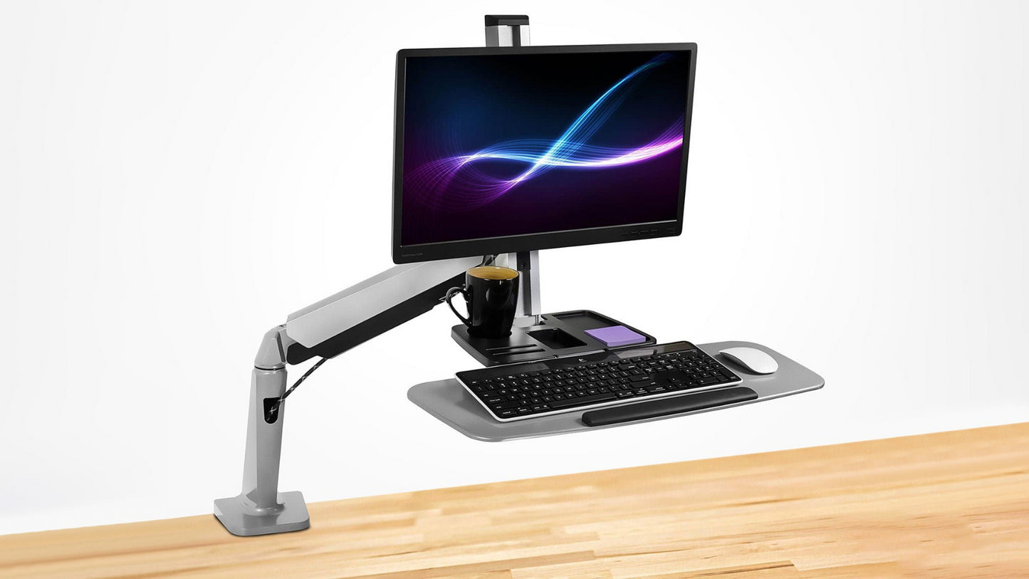 Mount-It! Single Monitor Adjustable Sit Stand Workstation Grey