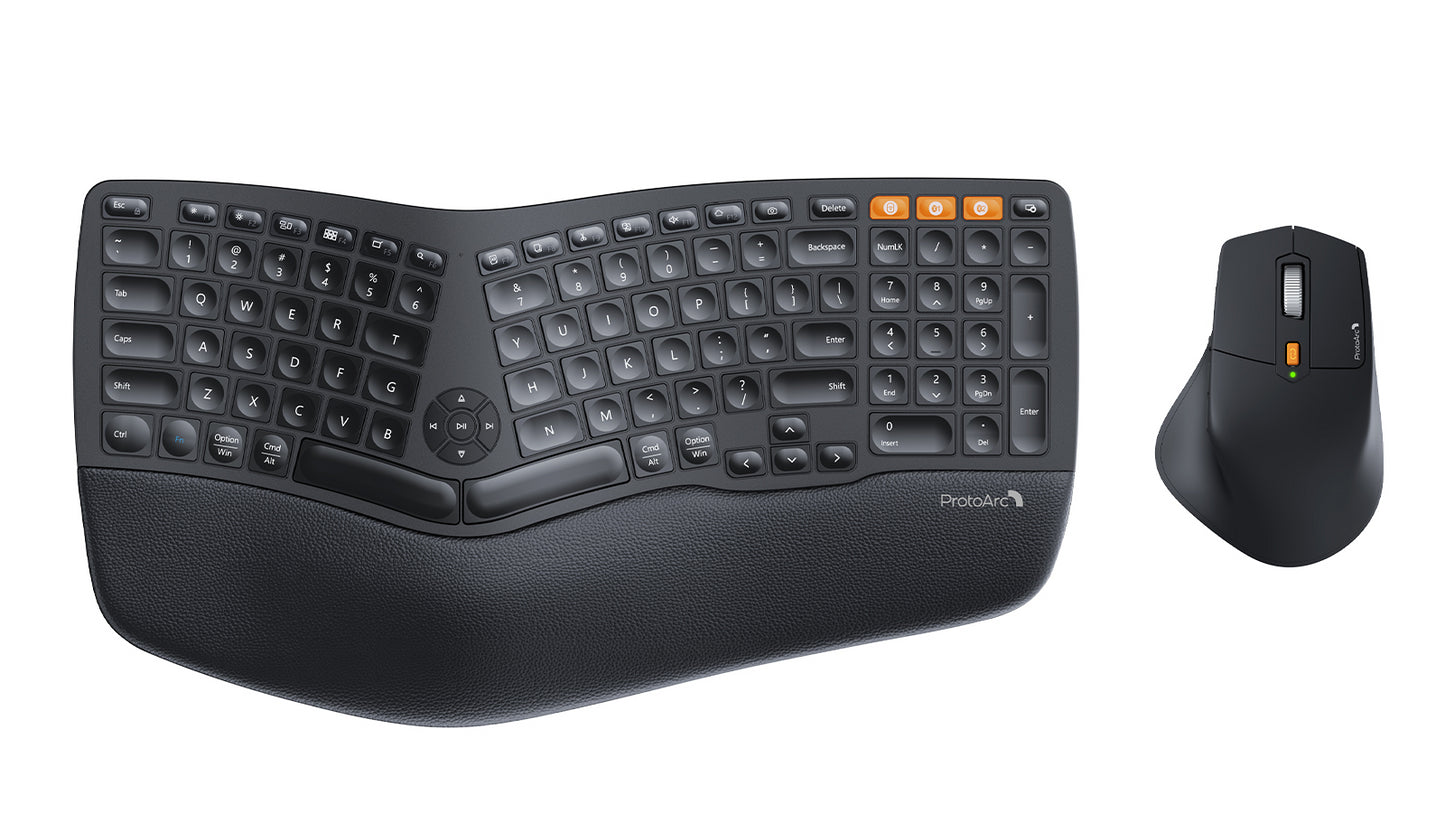 ProtoArc EKM01 Ergonomic Split Wireless Keyboard Mouse Combo Black