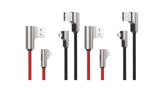 Racktodoor 4-Pack or 8-Pack Lightning to USB-A Right Angle Fast Charging Cables 2 Black + 2 Red