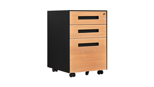 Logicfox Metal File Cabinet: 3 Drawers Walnut & Black