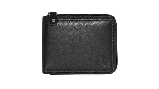 Club Rochelier Men's Leather Zip Around Billfold Wallet Black