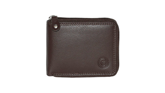 Club Rochelier Men's Leather Zip Around Billfold Wallet Mahogany