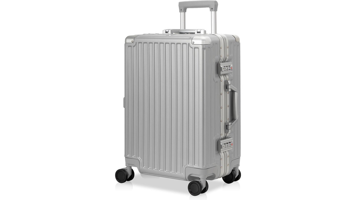 KERDOMCarry On Luggage - Aluminium Frame, PC ABS Hard Shell: TSA Lock, No Zipper, 20in Silver