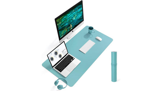 Racktodoor Nonslip PU Leather Desk Pad Protector Green Blue - 35.4" x 17"