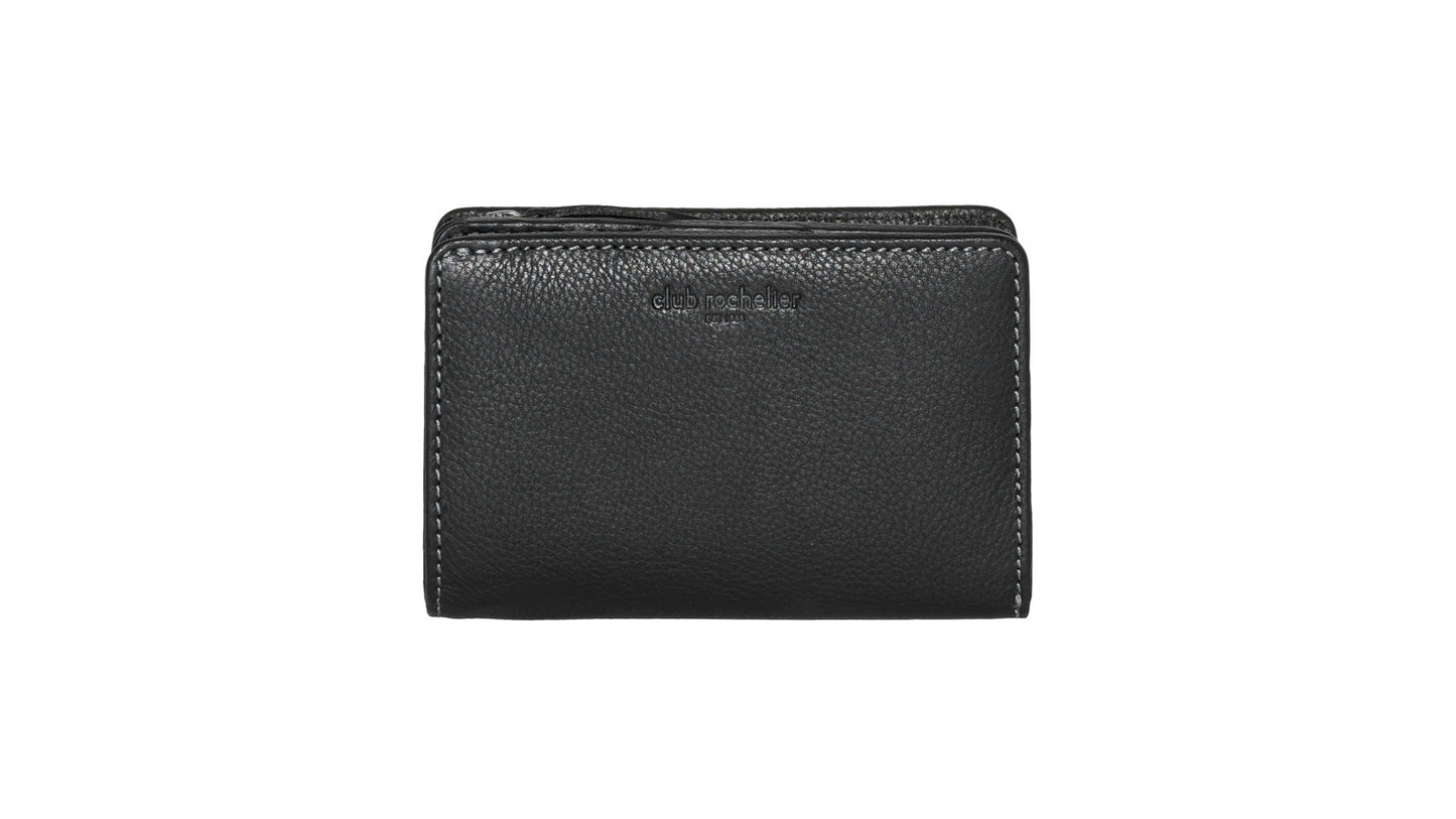 Club Rochelier Ladies Full Leather Bifold Wallet Black