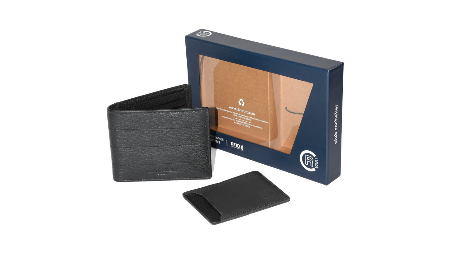 Club Rochelier Men's Billfold with Removable Card Holder Black Combo