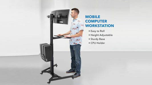 Mount-It! Mobile PC Workstation for Dual Monitors: Fits 13"- 32" Monitors Black