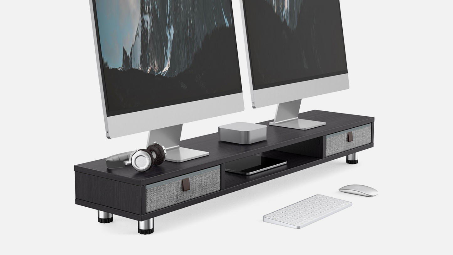 FENGE Dual Monitor Stand with 2 Drawers Black