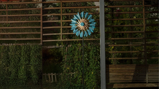 VIVZONE Ironworks 85" Tall Iron Garden Wind Spinner: Weater-Resistant Blue